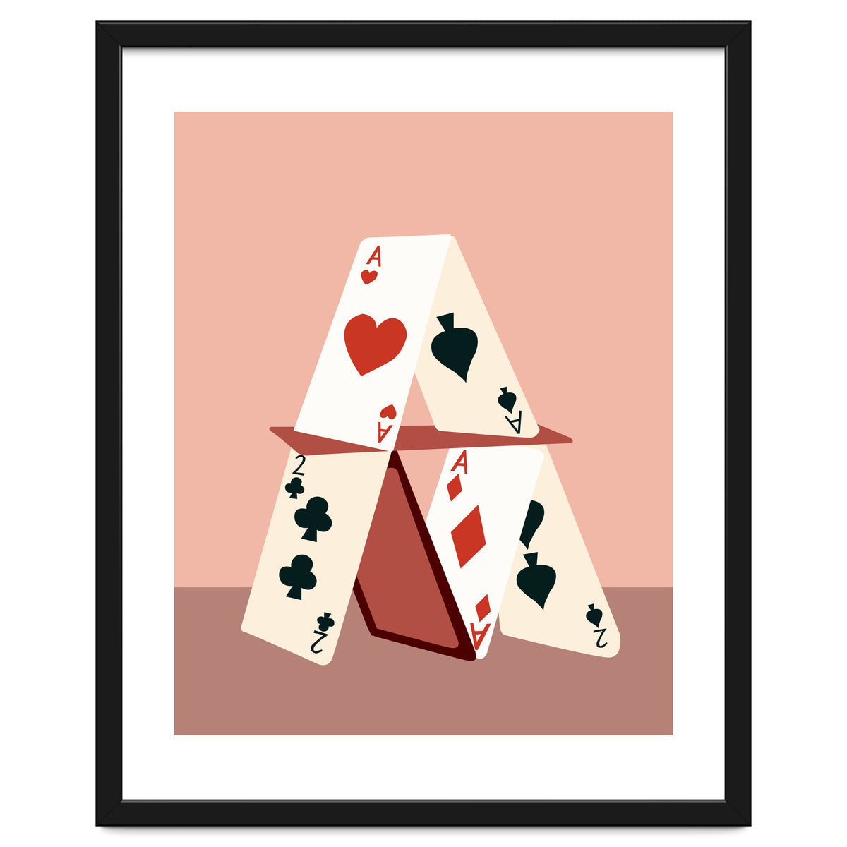 A House Made Of Cards, Relationship Concept Painting, Illustration Playing Cards, Spade Heart Eclectic Bohemian Contemporary