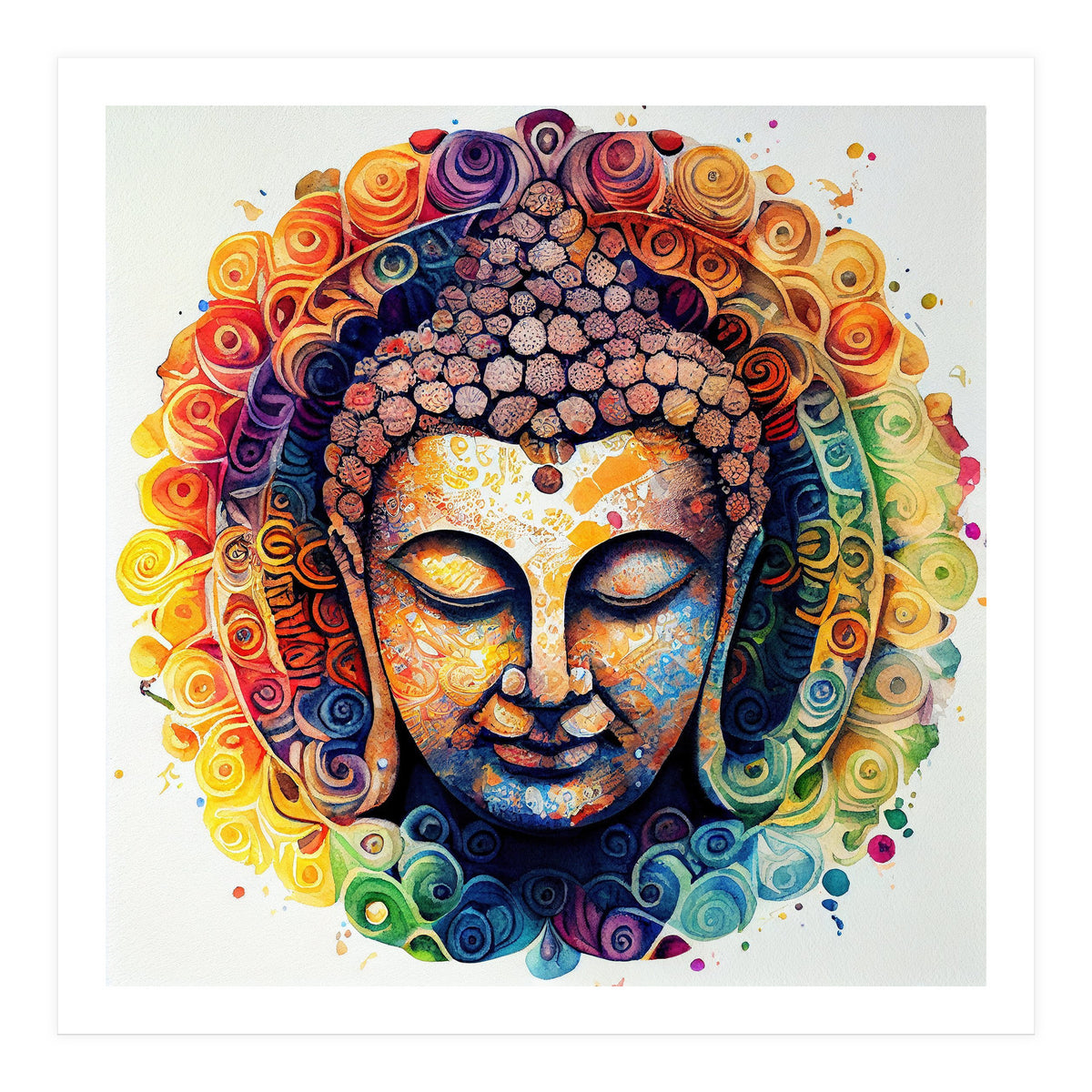 Rainbow Mandala Buddha Portrait (Print Only)