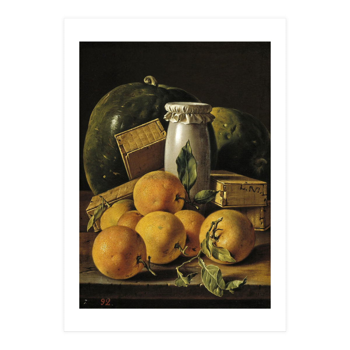 Luis Egidio Meléndez / 'Still Life of Oranges, Watermelon, a Pot, and Boxes of Cake', ca.  1760. (Print Only)