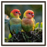 Lovebirds Couple Perched On Mossy Branch Sunlight thumbnail