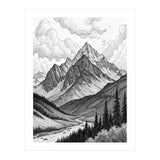 Majestic Alpine Mountain Range Sketch (Print Only) thumbnail