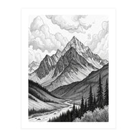 Majestic Alpine Mountain Range Sketch (Print Only)