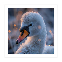 Close Up Frosty Swan Head During Golden Hour (Print Only)