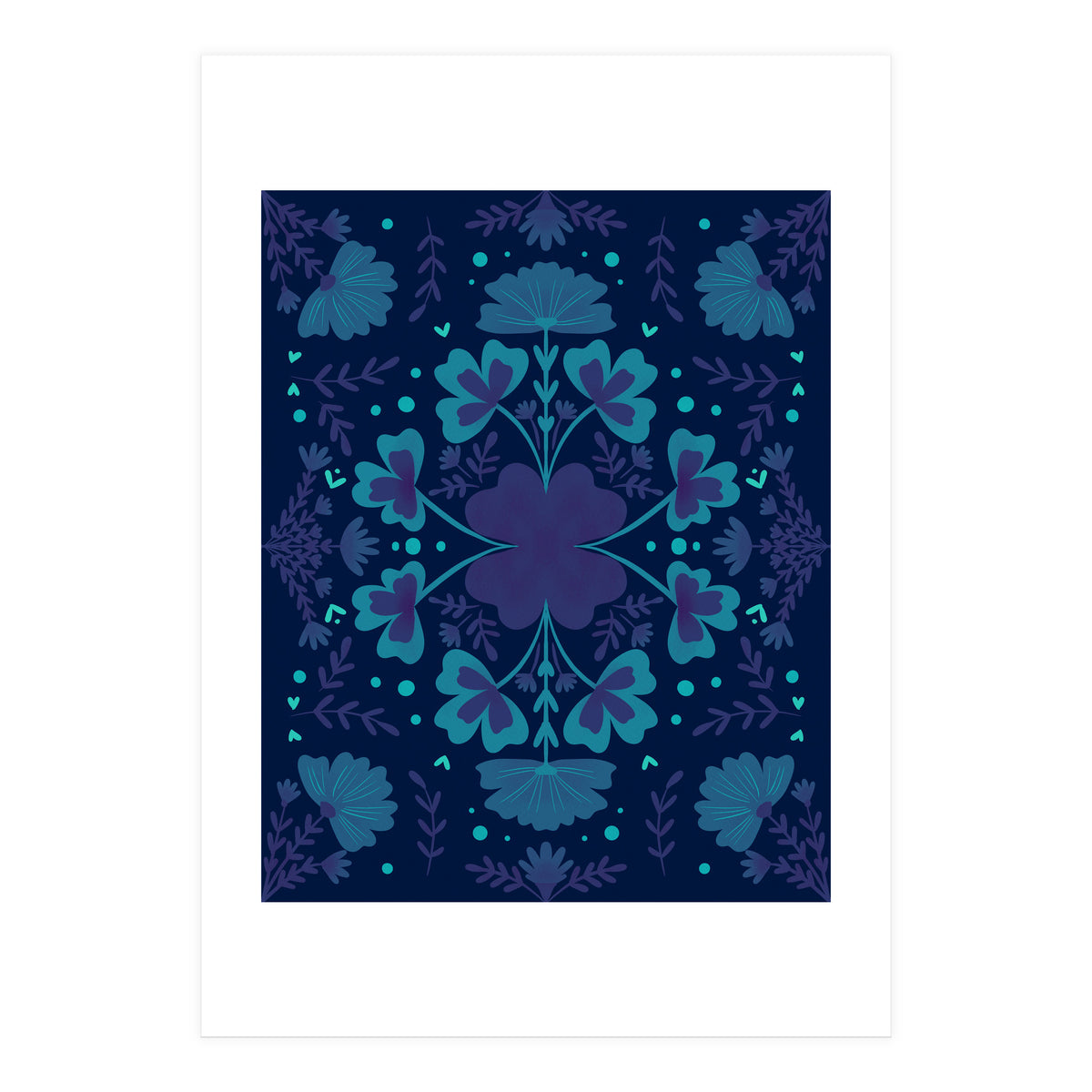 Clovers And Flowers Night Blue (Print Only)