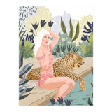 How to Train Your Leopard, Wild Cat Bohemian Woman Painting, Swimming Pool Bikini Summer Swim Animal (Print Only) thumbnail