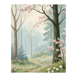 Enchanted Spring Woodland Path with Blooming Cherry Blossoms and Misty Pastel Forest Atmosphere (Print Only) thumbnail