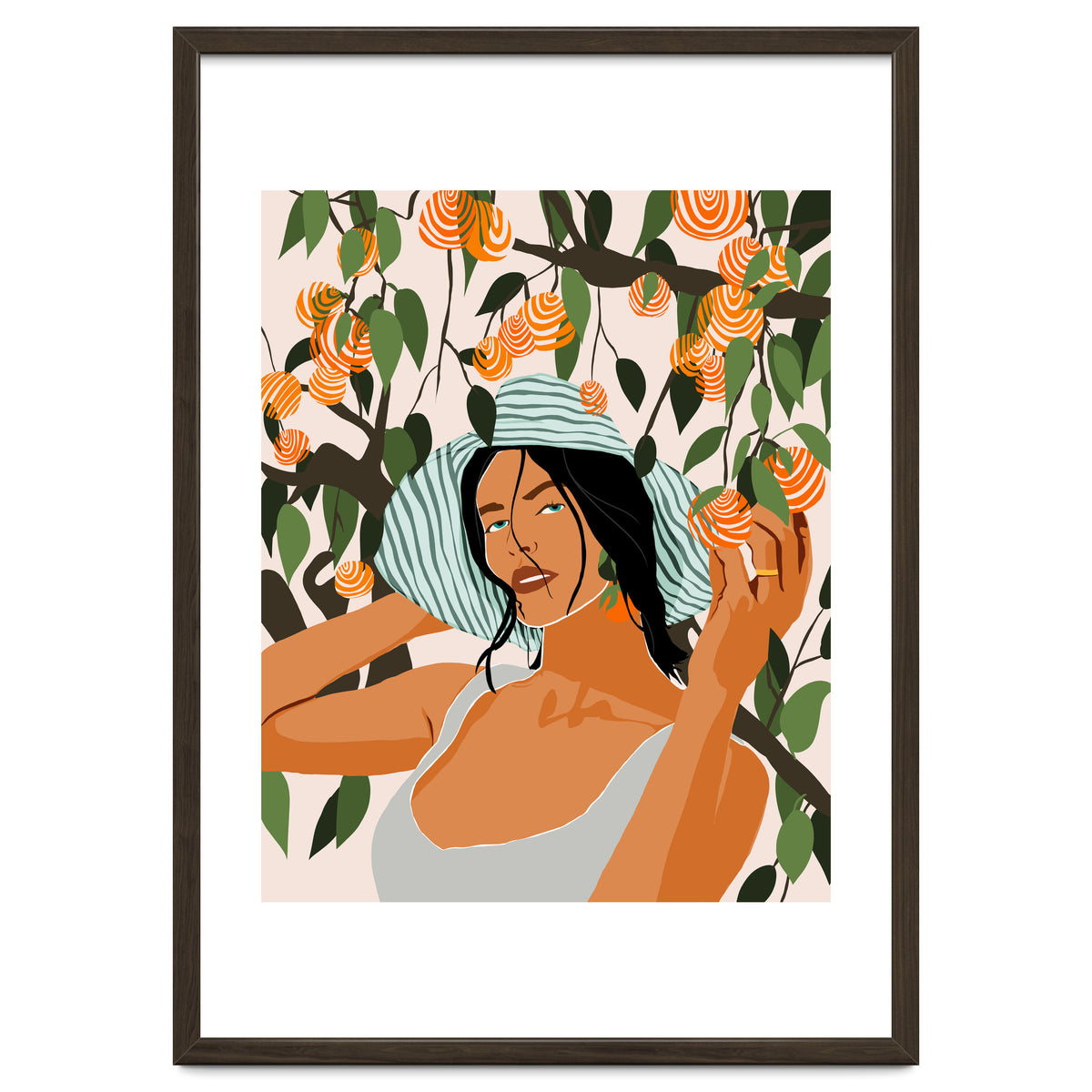The Orange Grove, Bohemian Woman Summer Travel, Fashion Botanical Nature Garden, Plants Fruits Juicy