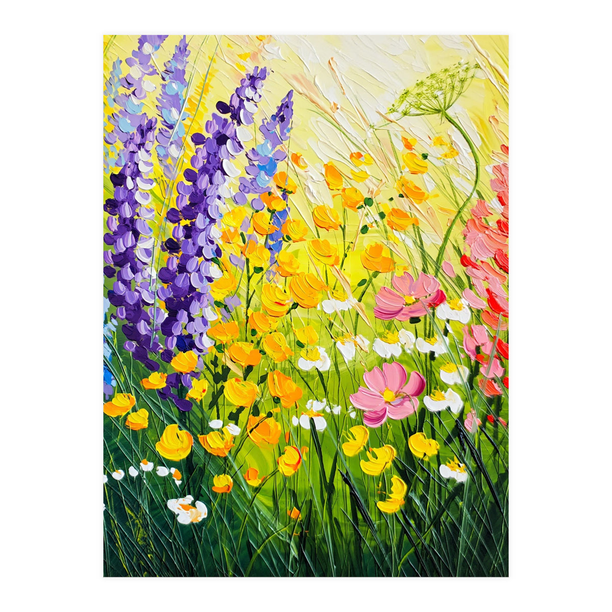 Sun-Drenched Wildflower Meadow Oil Painting (Print Only)