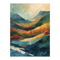 Textured Impasto Mountain Valley Landscape (Print Only)