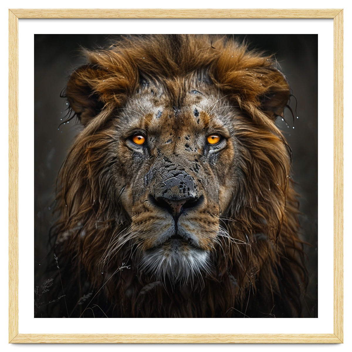 Majestic Lion With Glowing Eyes Close Up Portrait