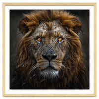 Majestic Lion With Glowing Eyes Close Up Portrait