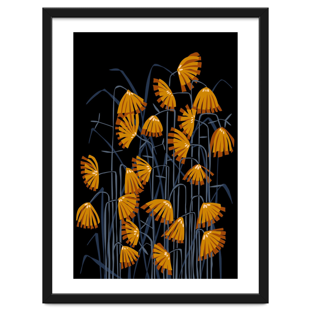 Linocut flower meadow black