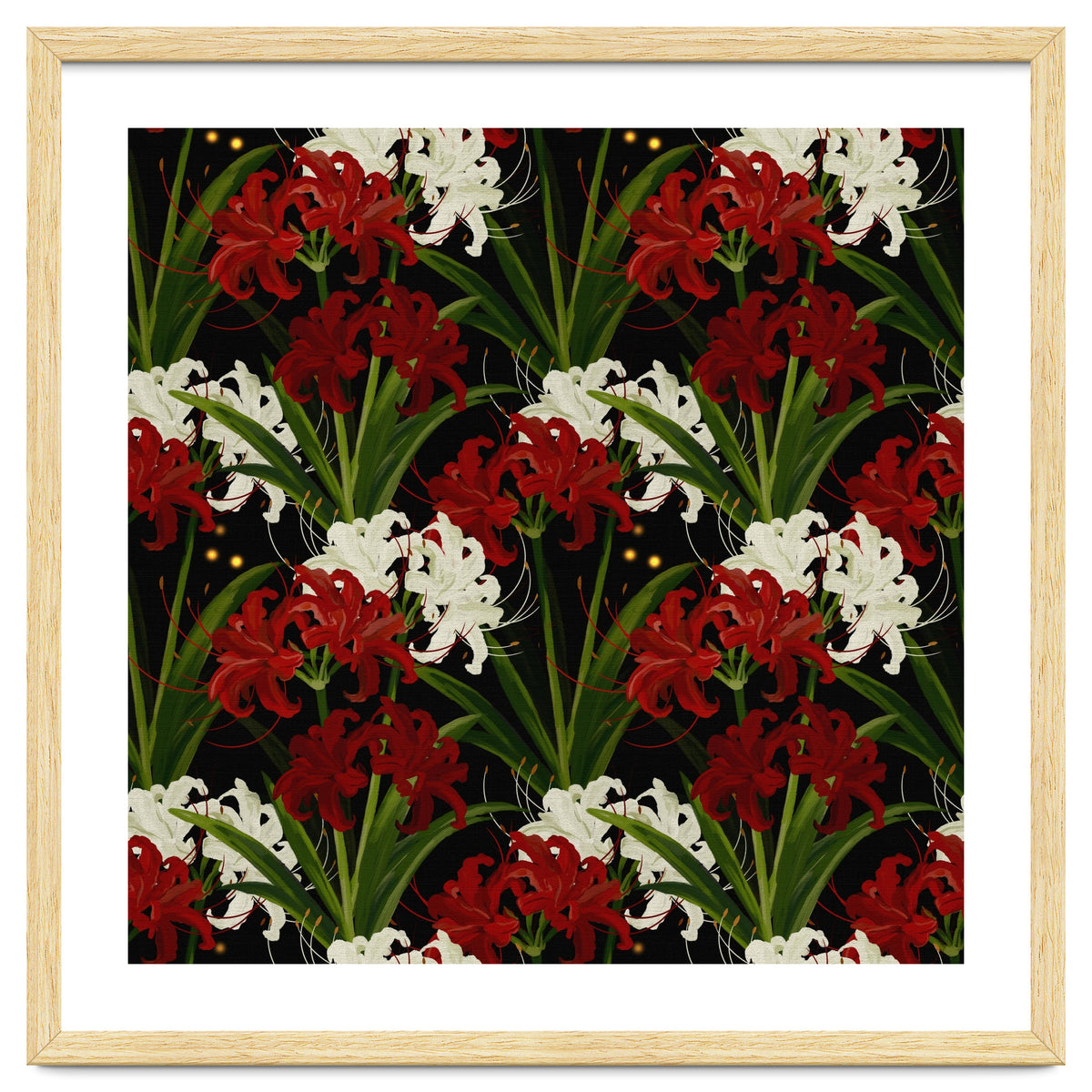 Red and White Spider Lily Flower Print Elegant Botanical Japanese Inspired Floral Artwork