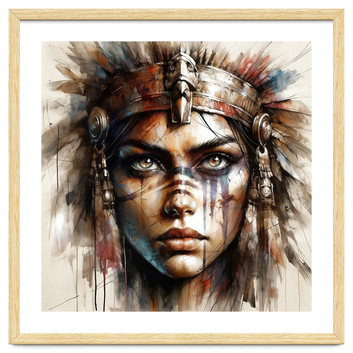 Regal Warrior Woman Watercolor Portrait
