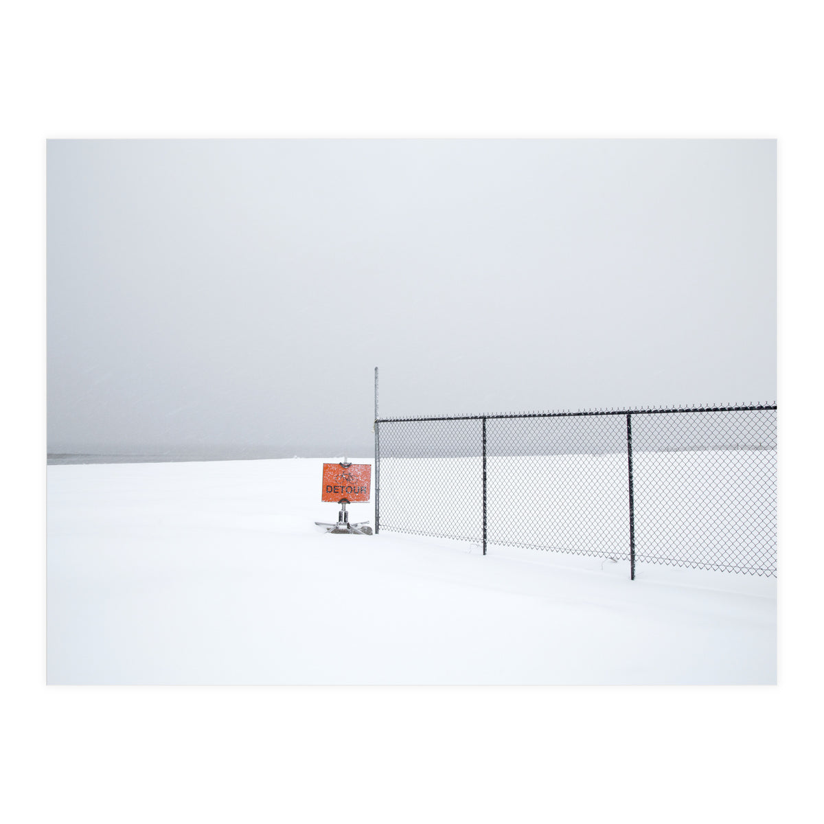 Detour sign in the snow beach (Print Only)