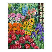 Vibrant Summer Cottage Garden Oil Painting (Print Only)