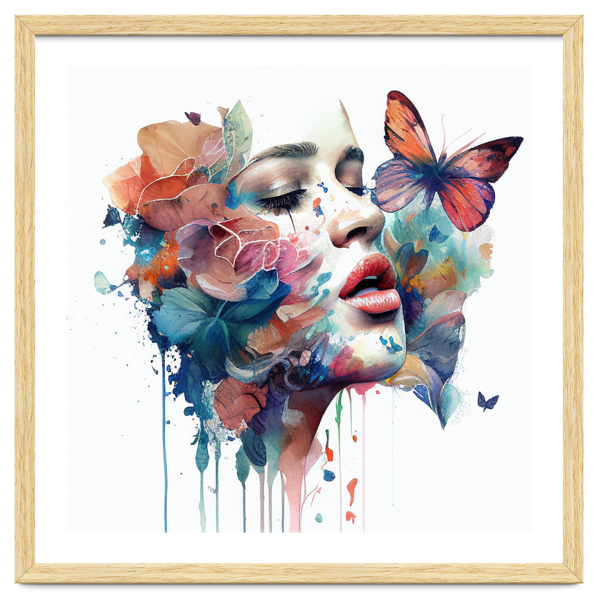 Watercolor Floral Woman Face #1