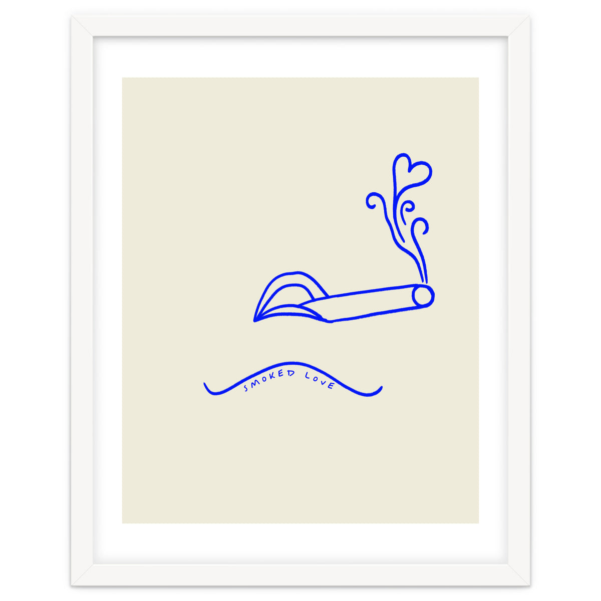 Smoked Love, Line Art Drawing Sketch, Minimalism Doodle Woman Cigarette Cigar Smoke, Eclectic Bohemian Framed