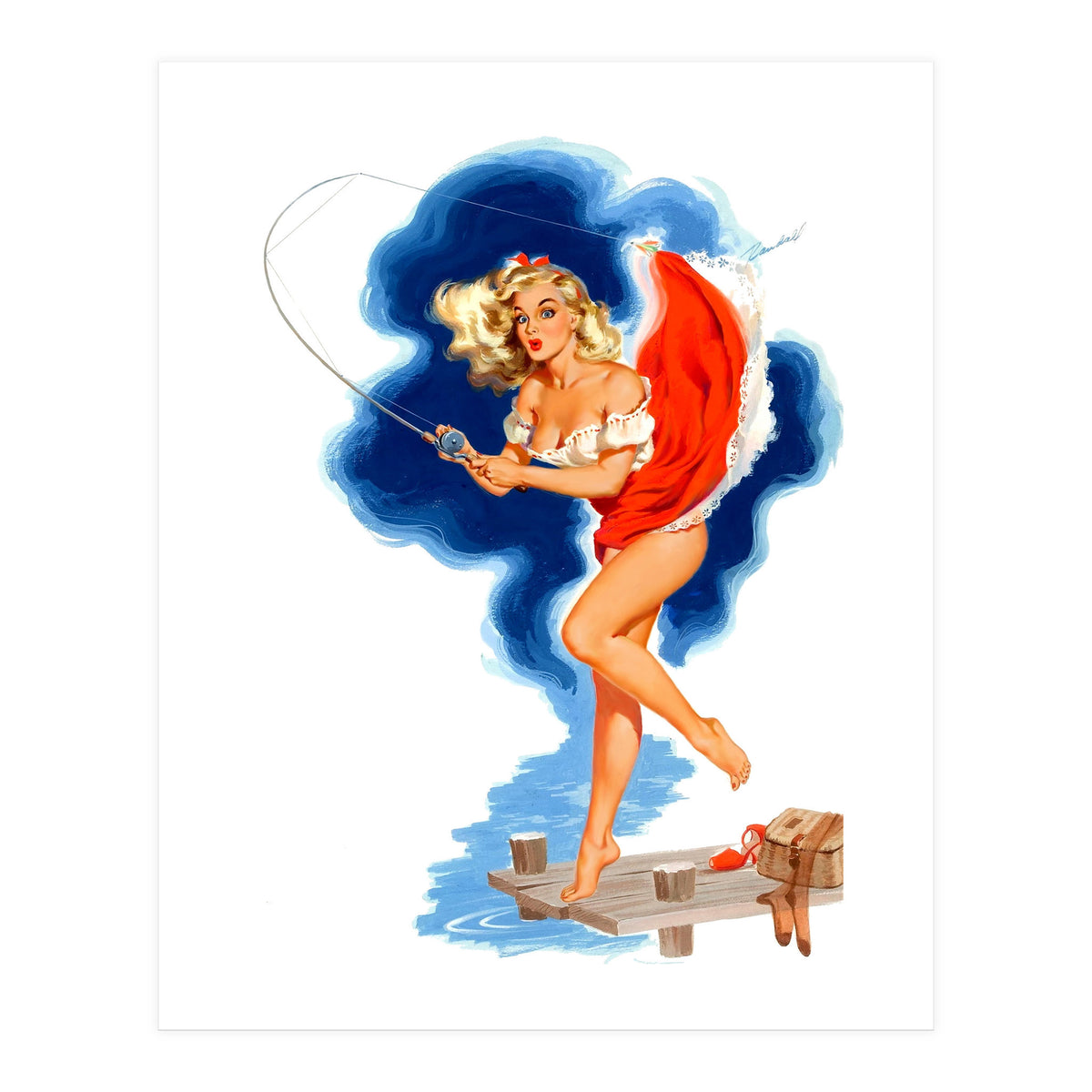Pinup Sexy Girl And A Fishing Accident (Print Only)