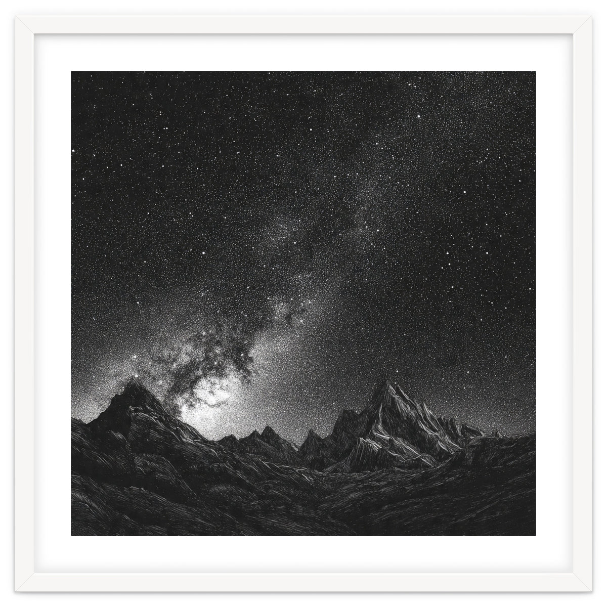 Starlit Mountain Majesty: Detailed Monochrome Milky Way