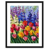 Vibrant Summer Tulip Garden Oil Painting