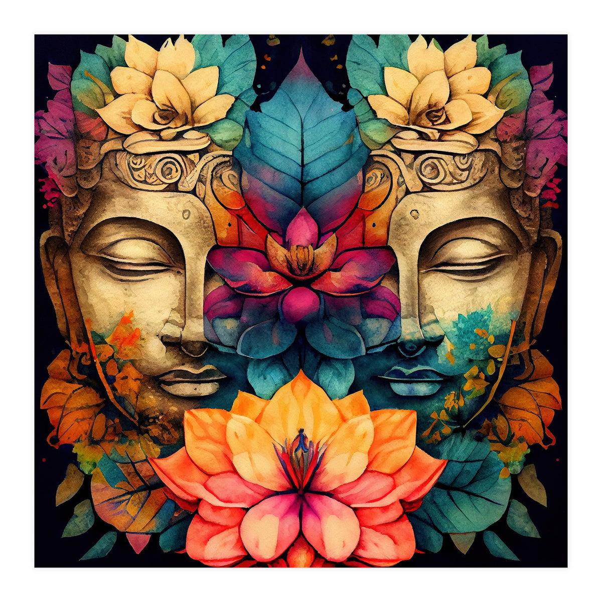 Twin Lotus Buddha Portrait (Print Only)