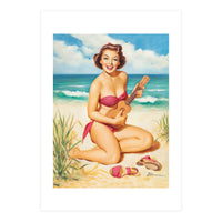 Pinup Girl Playing Ukulele On The Beach (Print Only)
