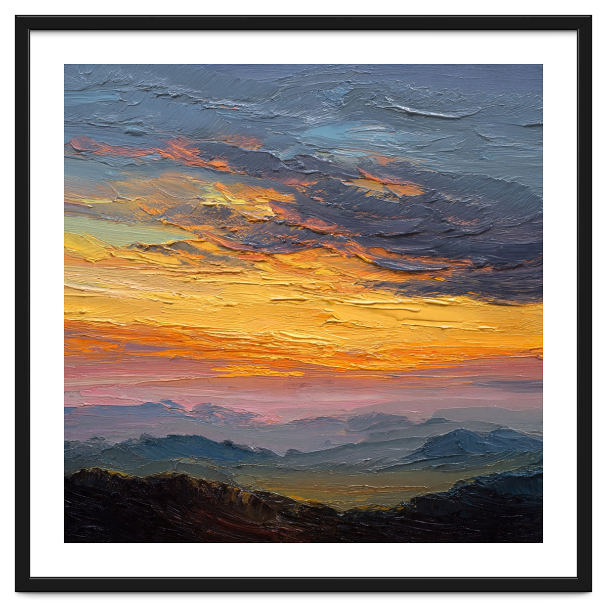 Vibrant Golden Hour Horizon Over Distant Mountain Ridges
