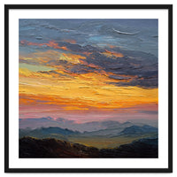 Vibrant Golden Hour Horizon Over Distant Mountain Ridges