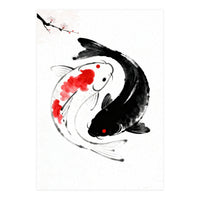 Yin Yang Koi Fish, Black and White Japanese Ink Painting Zen Wall Art, Yin Yang, YIN & YANG (Print Only)