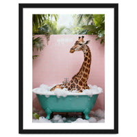 Giraffe in Bathtub, Whimsical Bathroom Art