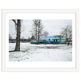 Colorful barn in the snowy ground landscape thumbnail