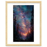 Magical Milky Way Night Sky over Pine Forest Silhouette Art thumbnail