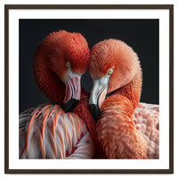 Close Up Of Two Flamingos Nuzzling Together