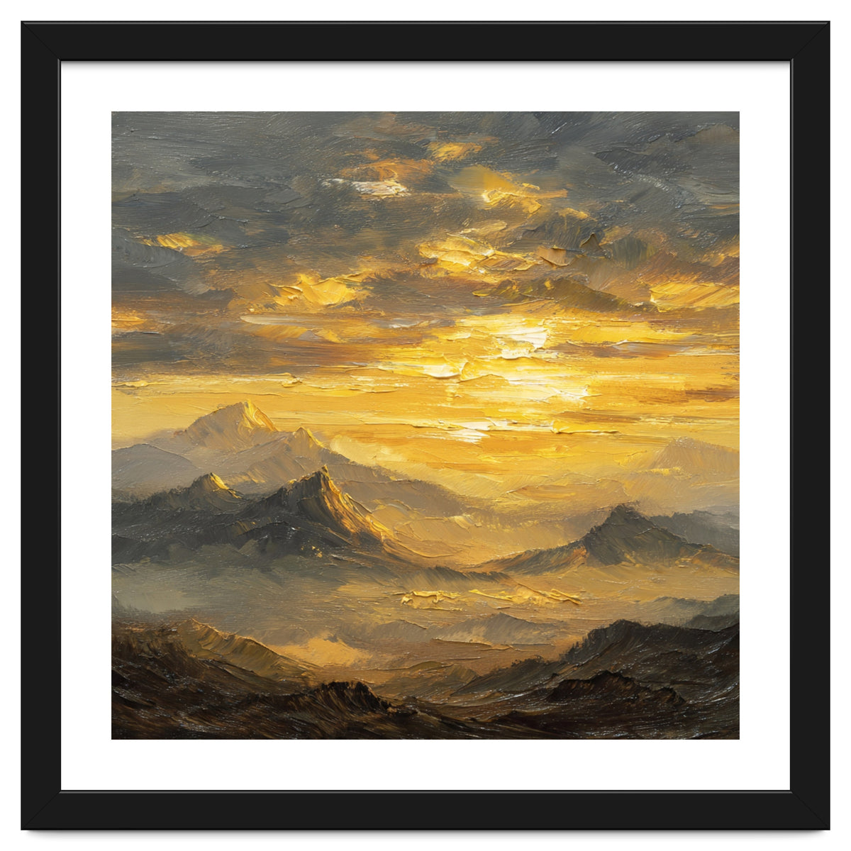 Vibrant Golden Hour Horizon Over Distant Mountain Ridges