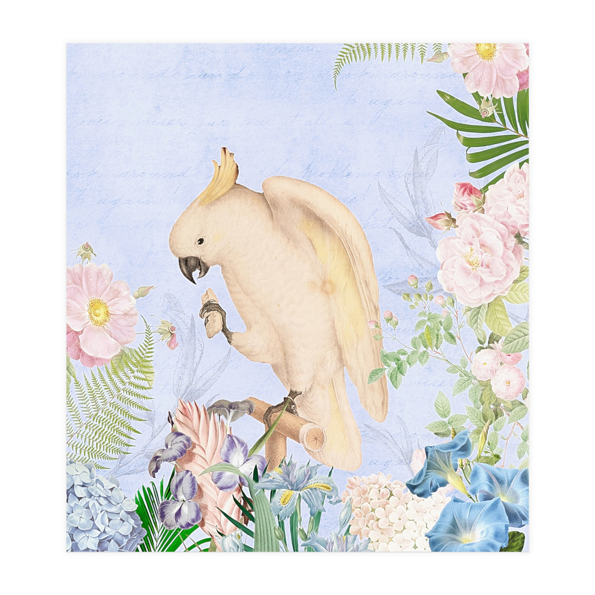 White Cockatoo In Flower Jungle  (Print Only)