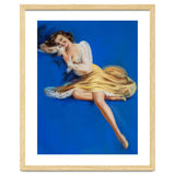 Pinup Girl Posing In Studio Over The Blue Background thumbnail