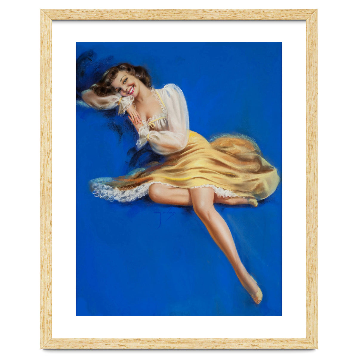 Pinup Girl Posing In Studio Over The Blue Background
