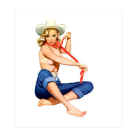 Pinup Texas Girl With White Cowboy Hat (Print Only)