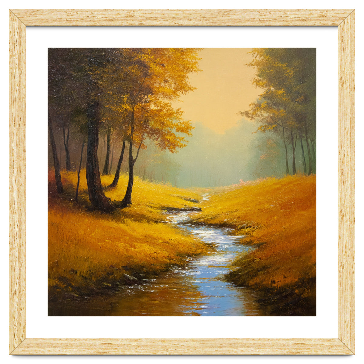Golden Autumn Forest Path with Winding Creek