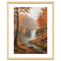 Serene Autumn Waterfall in Misty Forest