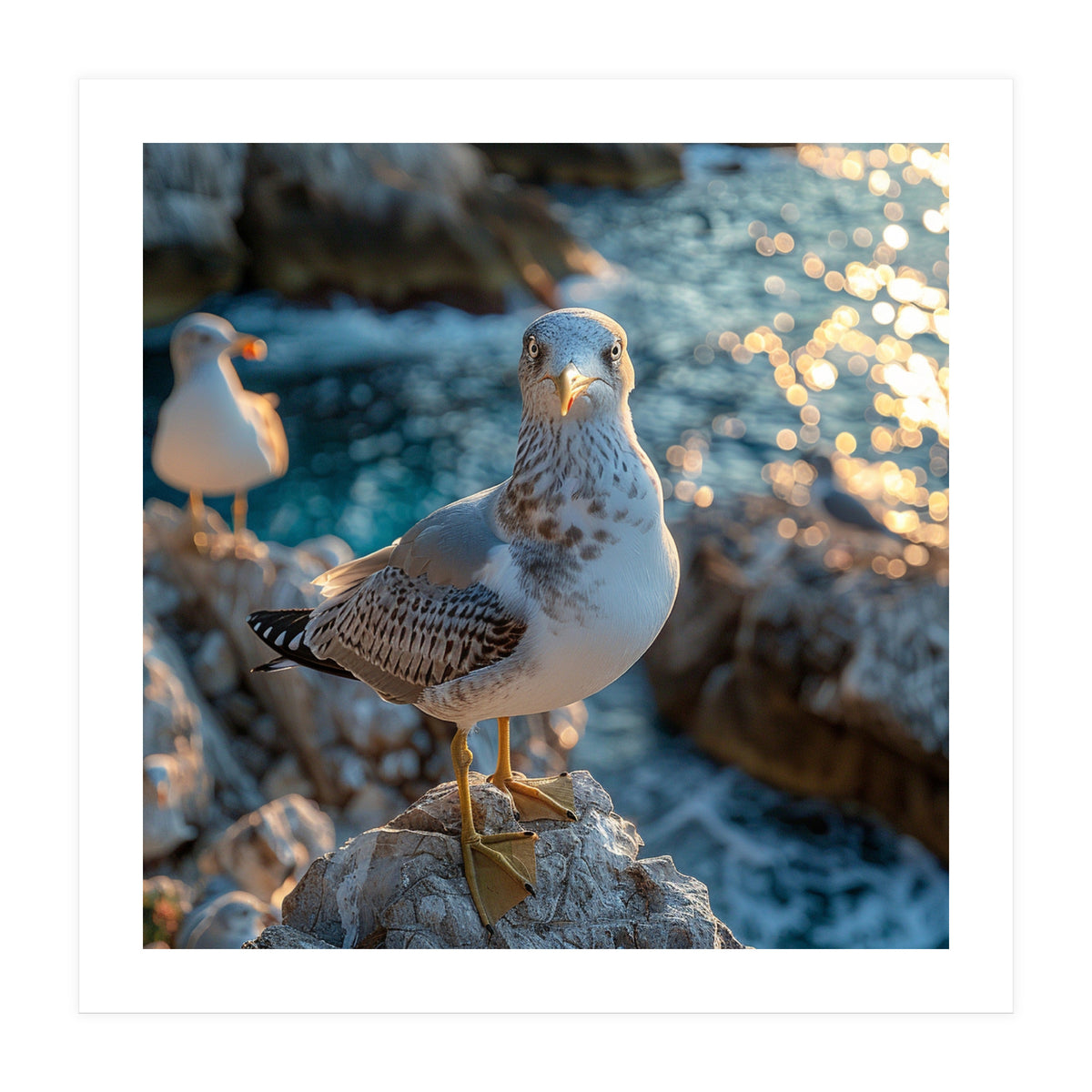 Seagull Standing On Rocks Near Water (Print Only)