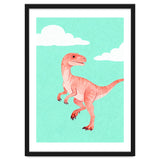 Velociraptor Watercolor Art, Cute Dino Nursery Print, Whimsical Dinosaur Illustration thumbnail
