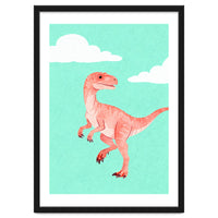 Velociraptor Watercolor Art, Cute Dino Nursery Print, Whimsical Dinosaur Illustration