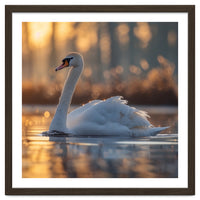 Majestic Swan Gliding On Water At Sunset