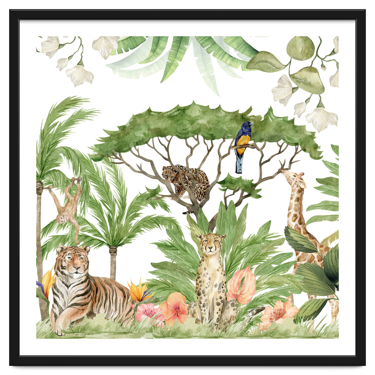 Watercolor Animals Savannah Landscape