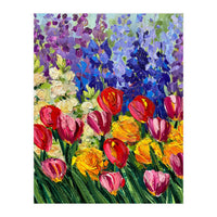 Vibrant Summer Tulip Garden Oil Painting (Print Only)