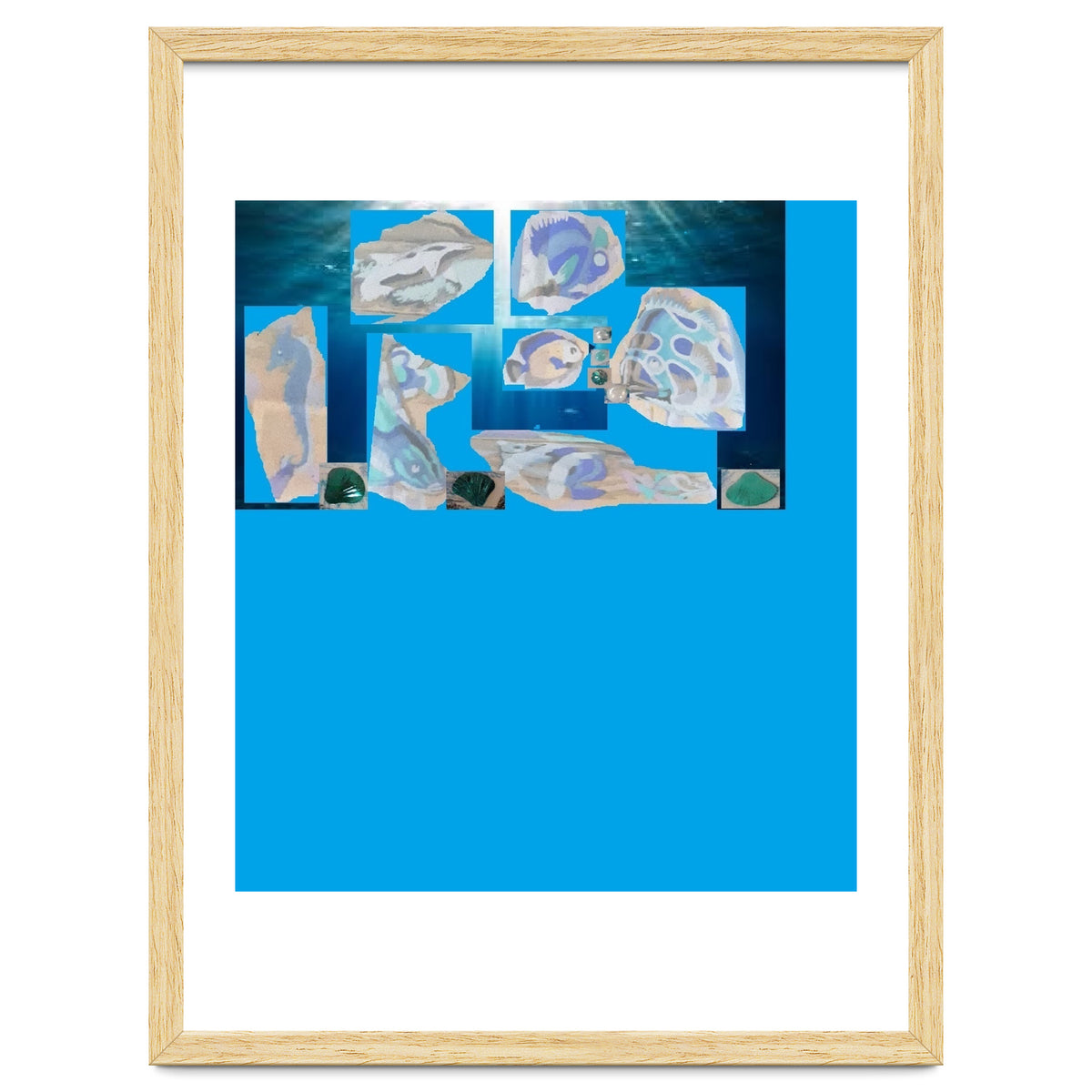 Collage Of Fishes Painted And Reversed On A Deep Blue Sea Canvas