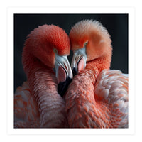 Two Flamingos Together Showing Affection (Print Only)