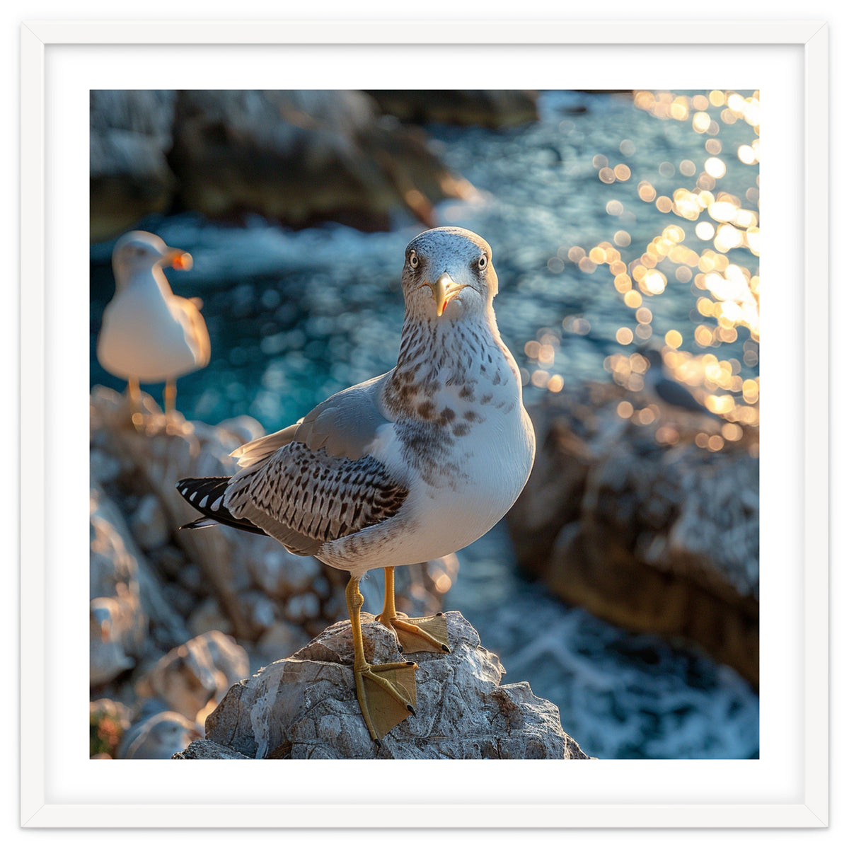 Seagull Standing On Rocks Near Water